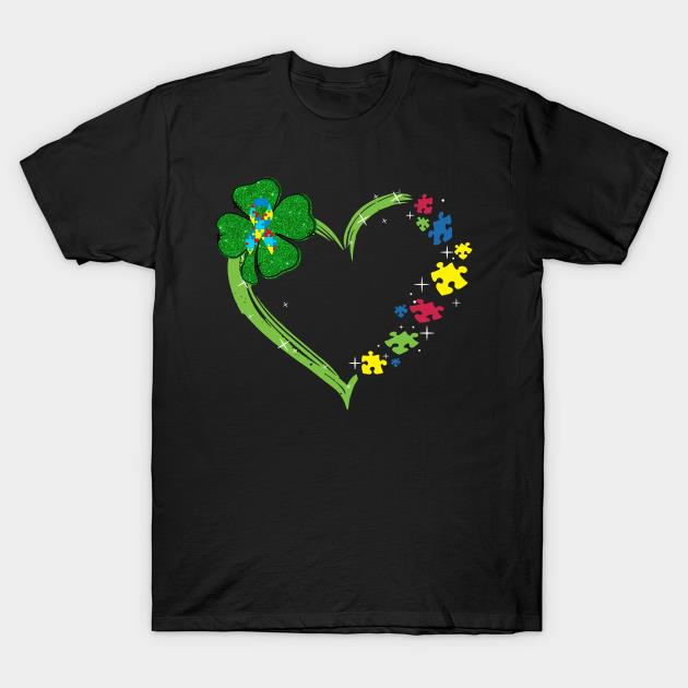 Funny Autism heart St Patrick's Day Clover shirt