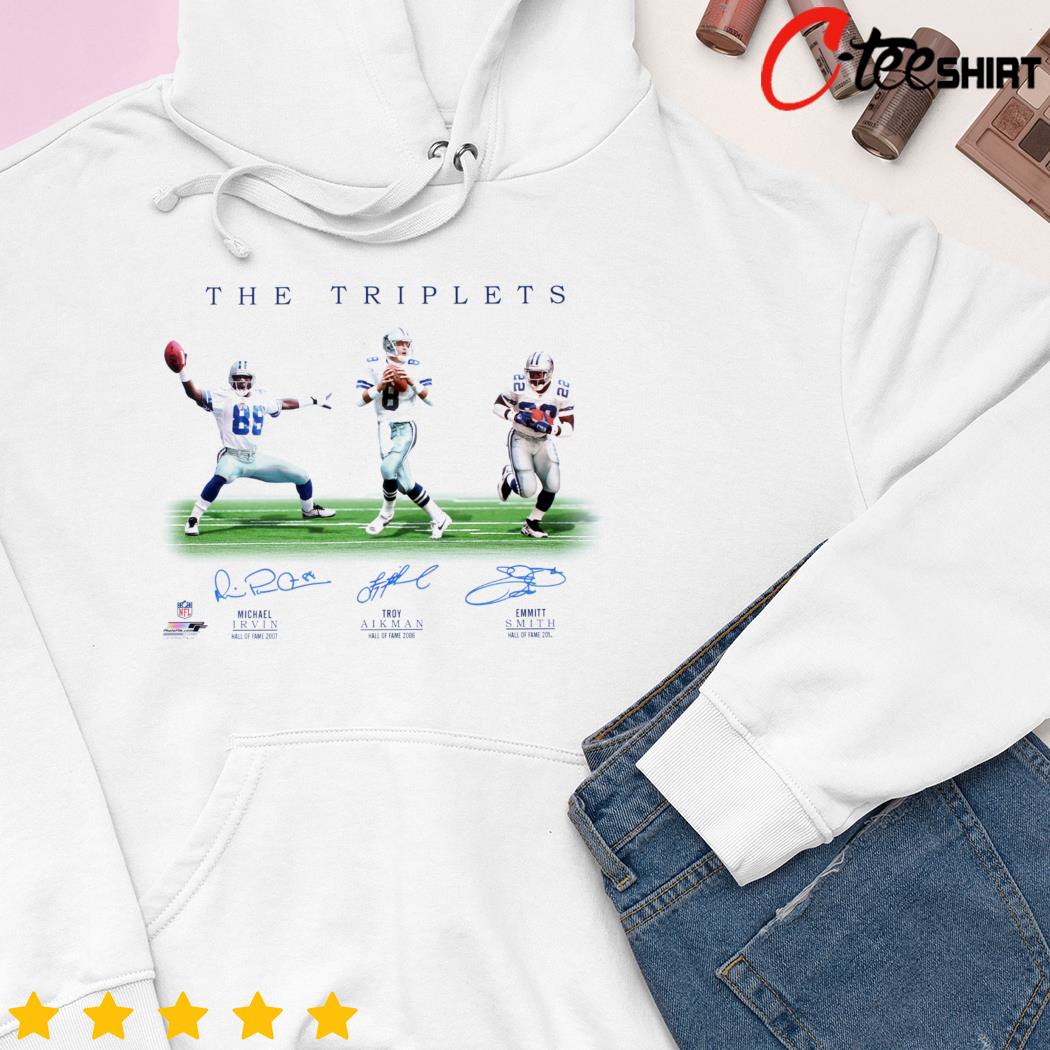 The triplets emmitt smith troy aikman and michael irvin shirt, hoodie,  sweater, long sleeve and tank top