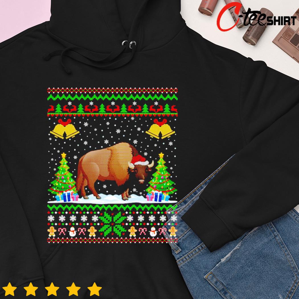 Bison Santa Christmas animal lover ugly shirt, hoodie, sweater, long