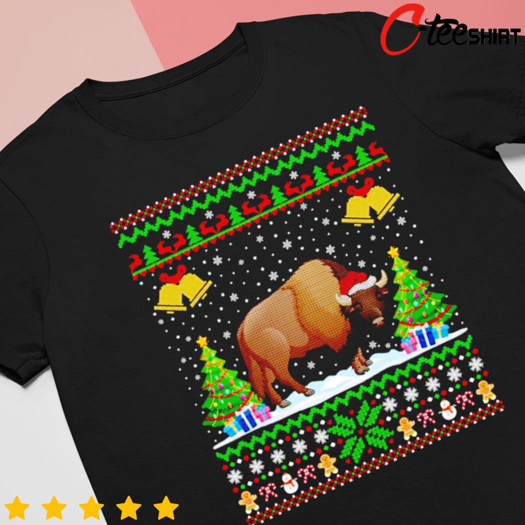 Bison Santa Christmas animal lover ugly shirt, hoodie, sweater, long