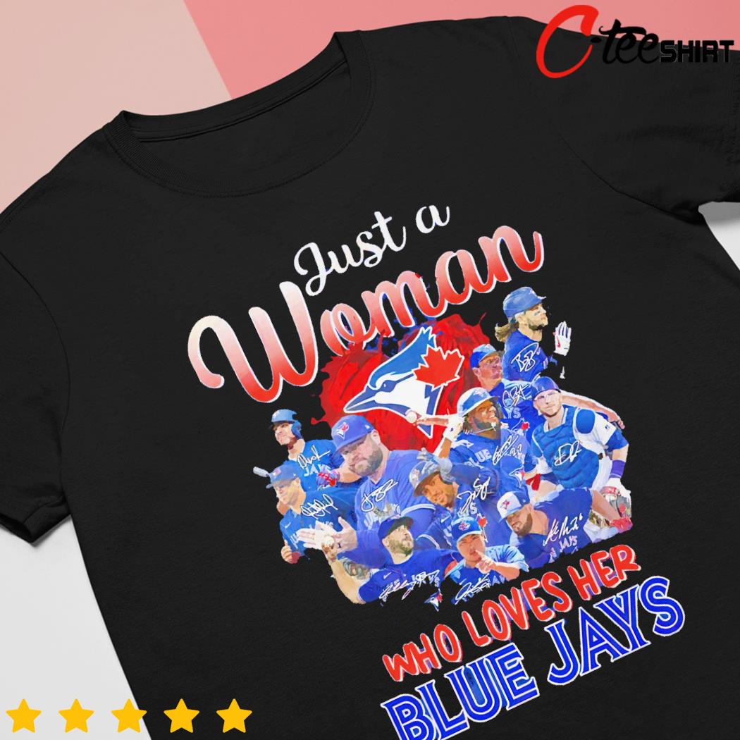 Official just a women who loves her blue jays team player 2023 t-shirt,  hoodie, sweater, long sleeve and tank top