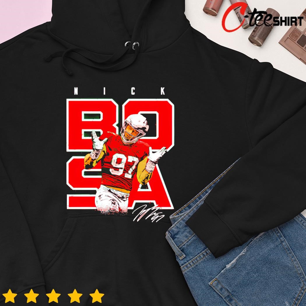 Nick Bosa 97 San Francisco 49ers player signature football poster shirt,  hoodie, sweater, long sleeve and tank top