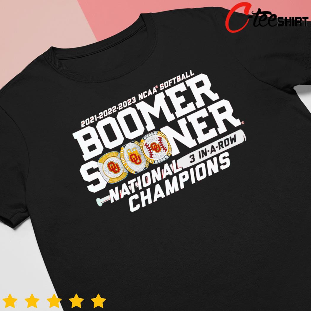 2023 Softball Champions 3 Peat Oklahoma Sooners White Design