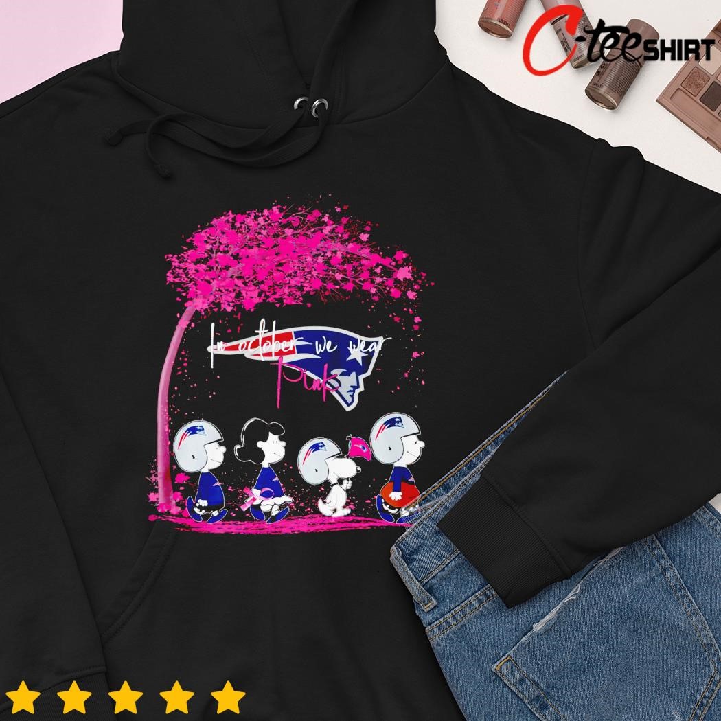 In October we wear pink Snoopy and friend New England Patriots shirt,  hoodie, sweater, long sleeve and tank top