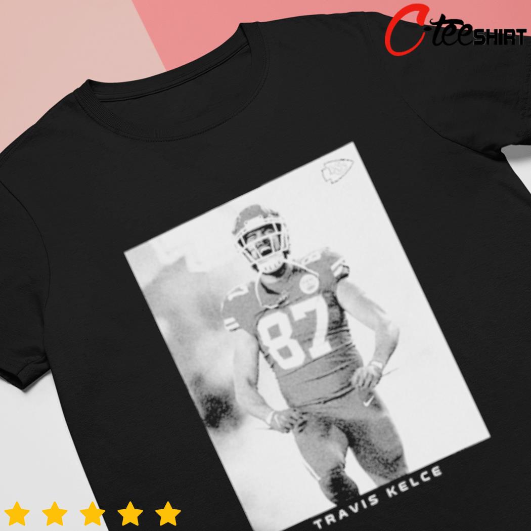 Travis Kelce Kansas City Chiefs black and white photo shirt