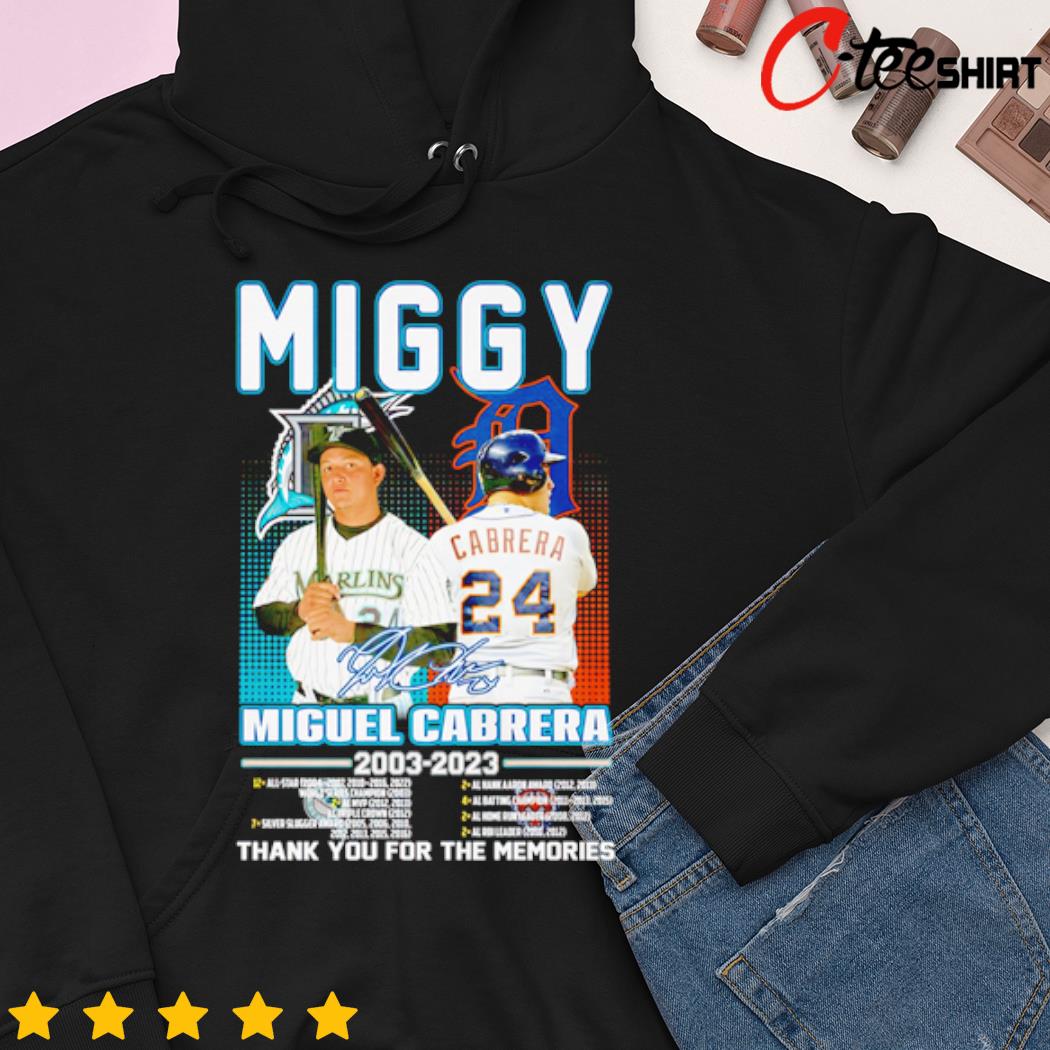 Miggy Miguel Cabrera 2003 2023 thank you for the memories baseball  signature shirt, hoodie, sweater, long sleeve and tank top