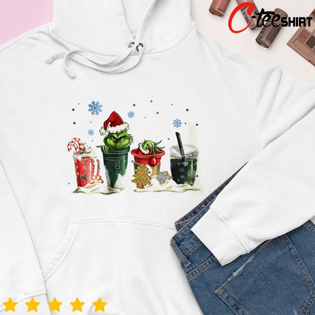 Grinch Santa hat Christmas coffee snow shirt hoodie.png