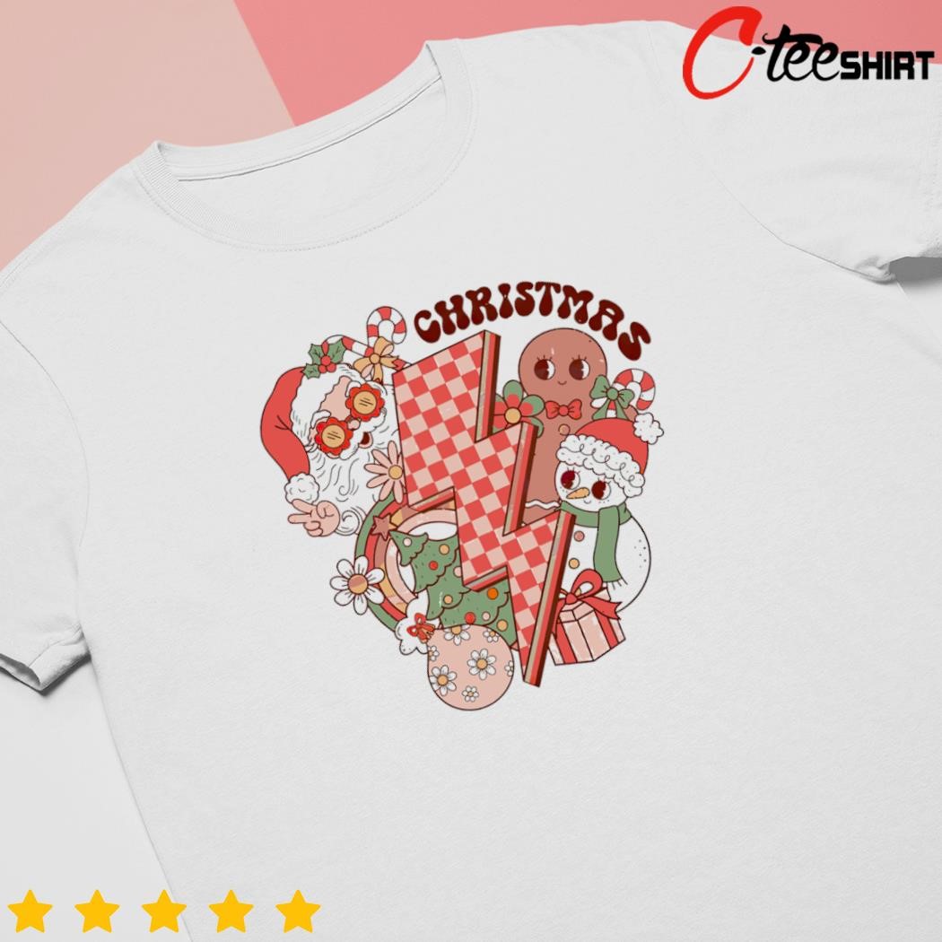 Santa Claus Snowman Gingerbread Christmas tree lights shirt