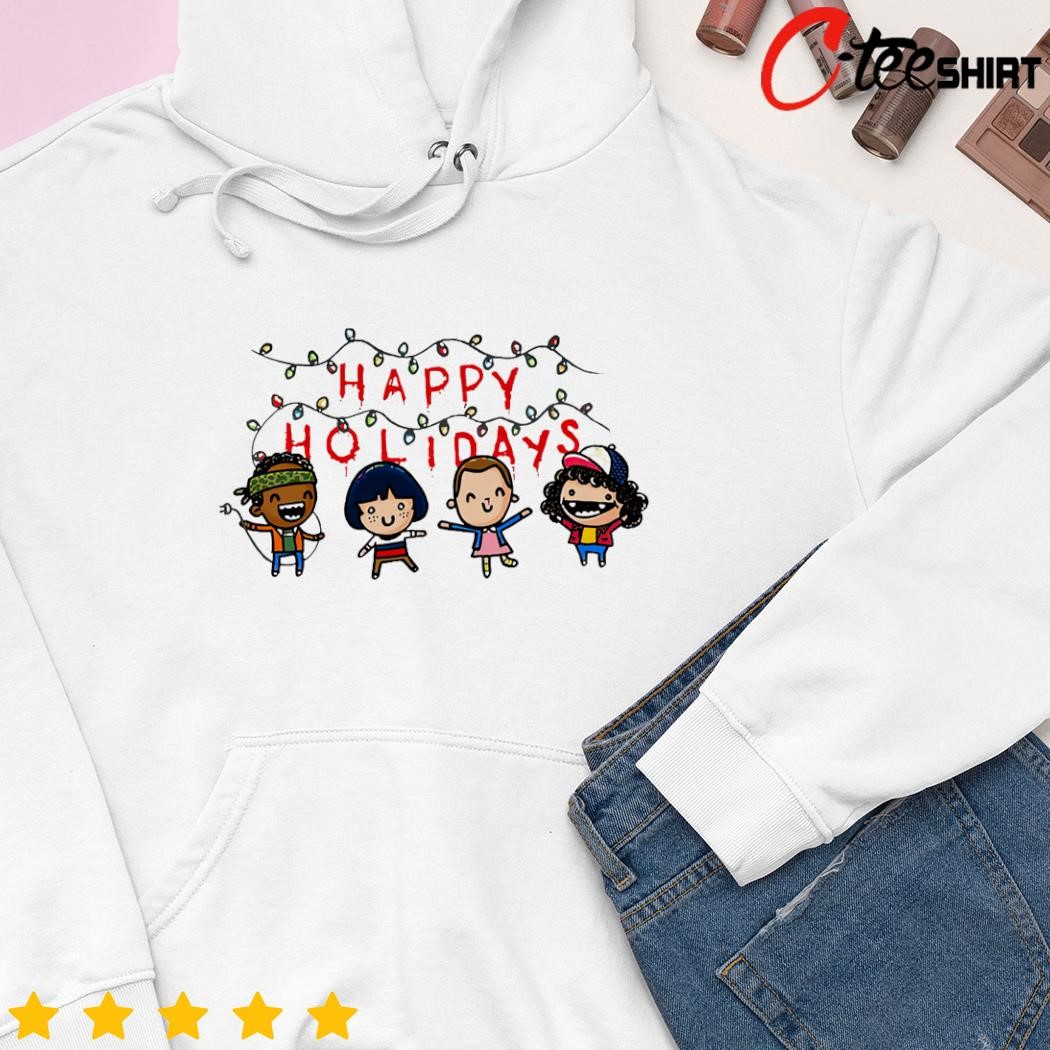 Squad stranger things Happy holidays Christmas lights shirt hoodie.png