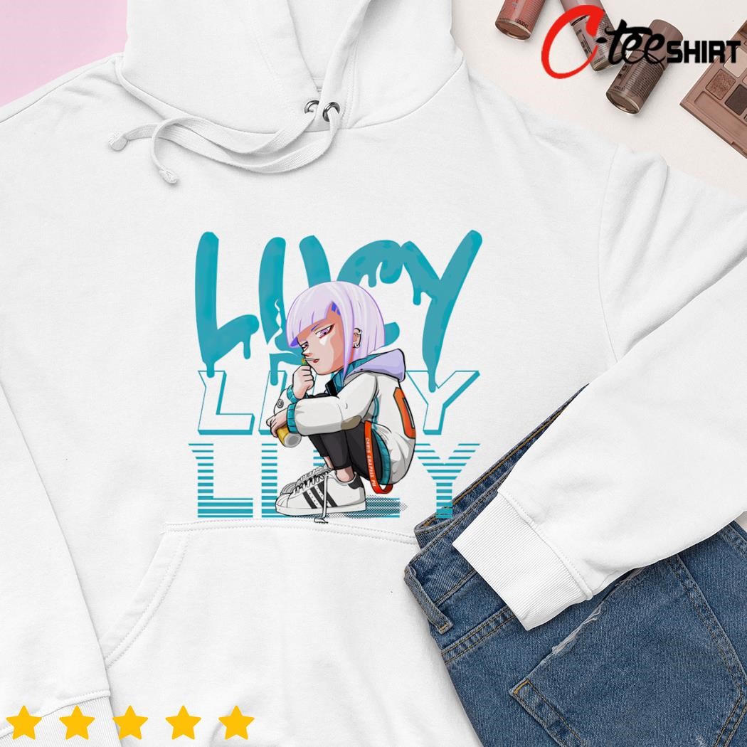 Lucy - Cyberpunk Anime Girl Unisex AOP Cut & Sew T-shirt - kawaiiwaru