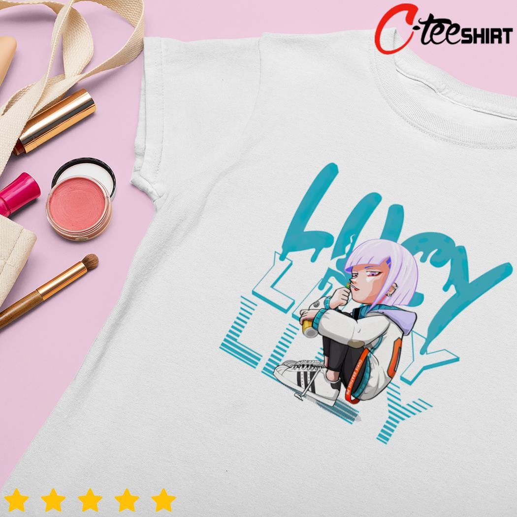 Lucy - Cyberpunk Anime Girl Unisex AOP Cut & Sew T-shirt - kawaiiwaru