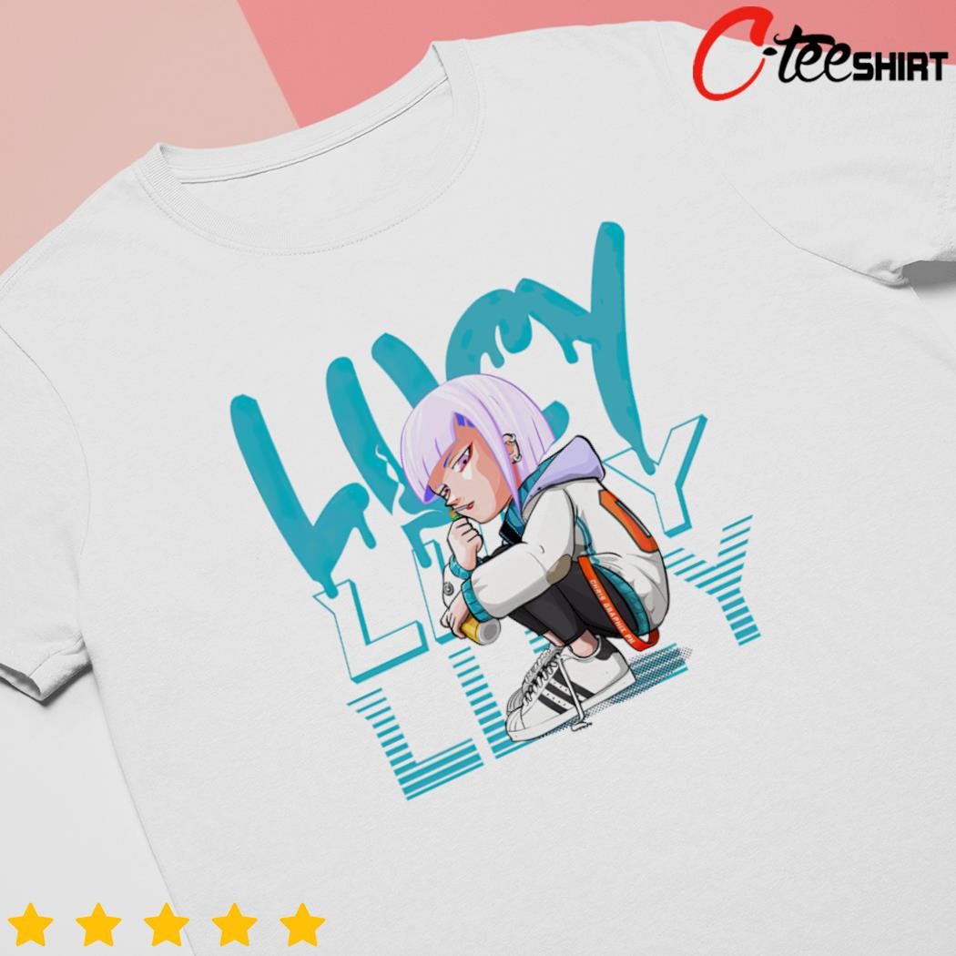 Lucy - Cyberpunk Anime Girl Unisex AOP Cut & Sew T-shirt - kawaiiwaru